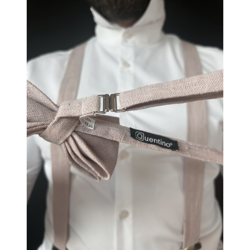 Ľanové púdrové traky s motýlikom vrátane vreckovky