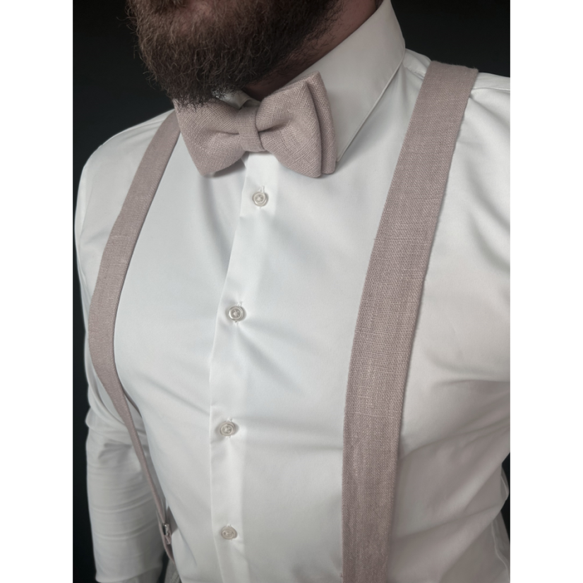 Ľanové púdrové traky s motýlikom vrátane vreckovky