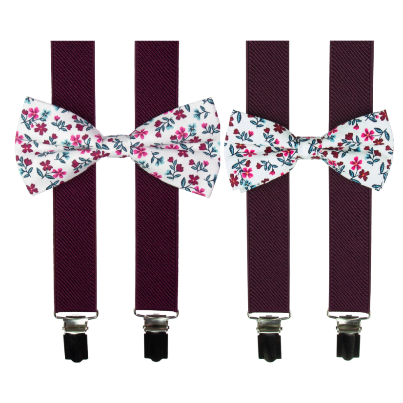 Burgundy matching set with floral bow tie for father and son