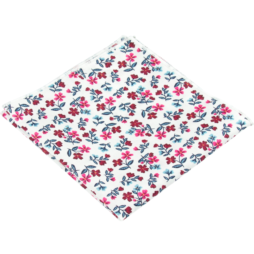 Bílý pánský kapesníček s vínově růžovými kvítky