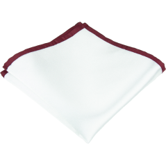 Bílý pánský kapesníček s vínově červeným lemem