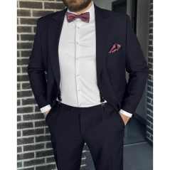 Dark blue men's set with a wine-red floral motif