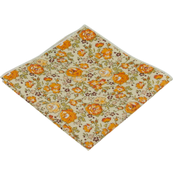 Light Beige Men's Pocket Square with Yellow-Orange Flowers