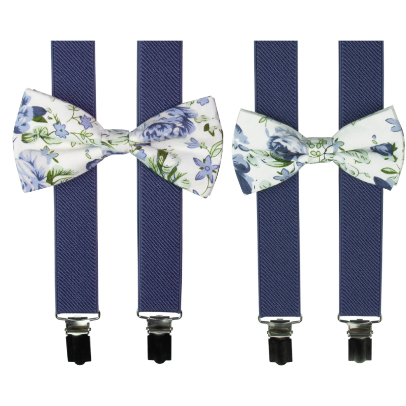 Modrý denim set s květovaným motýlkem pro tátu a syna