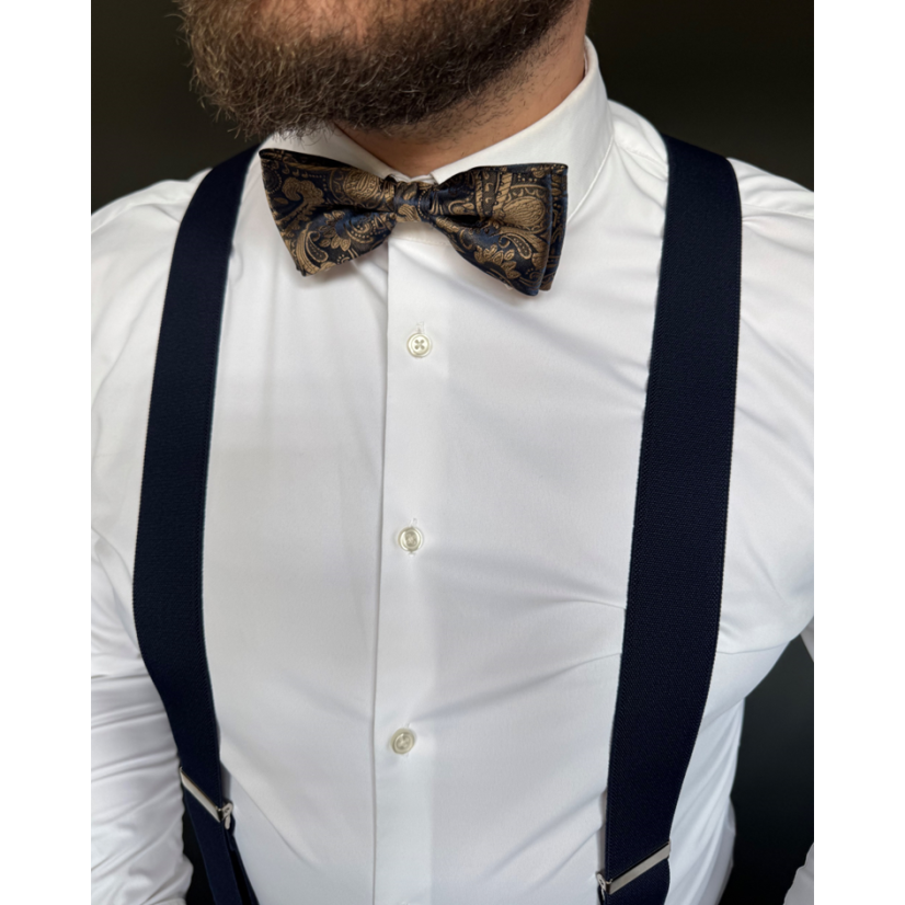 Dark Blue Men's Bow Tie with Paisley Pattern Including Pocket Square