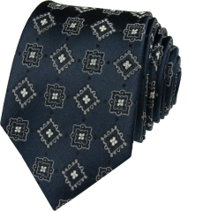 Tmavě modrá pánská hedvábná kravata s aplikacemi