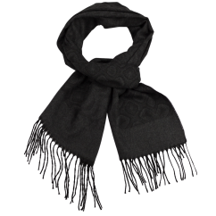Černá pánská šála s jemným vzorem a třásněmi