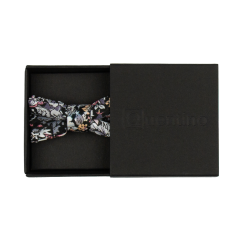 Černý MINI dětský motýlek s šedo růžovými květy