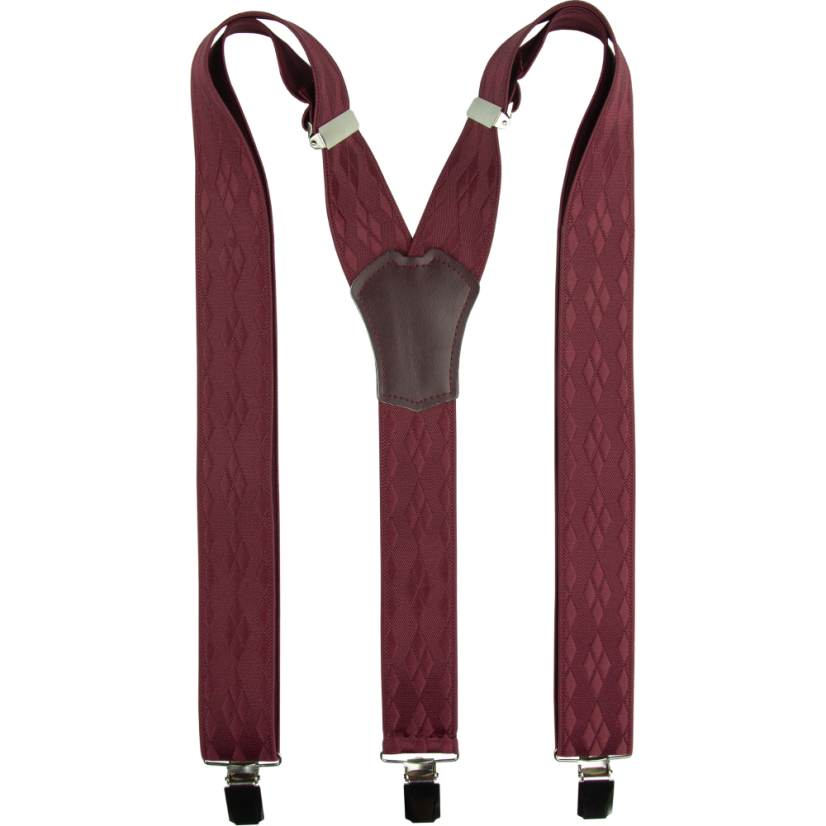 Burgundy red men's wide suspenders with an elegant pattern