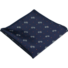 Tmavě modrý pánský kapesníček s puntíky a JÍZDNÍMI KOLY