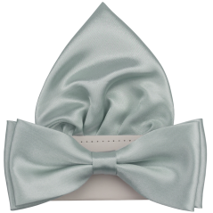 Silver Men's Bow Tie Glossy with Pocket Square