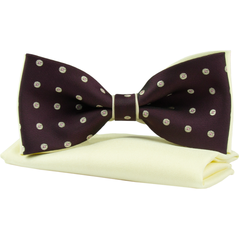 Bordó pánský motýlek s béžovým lemem a puntíky