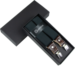 Black Men's Wide Suspenders with Brown Genuine Leather
