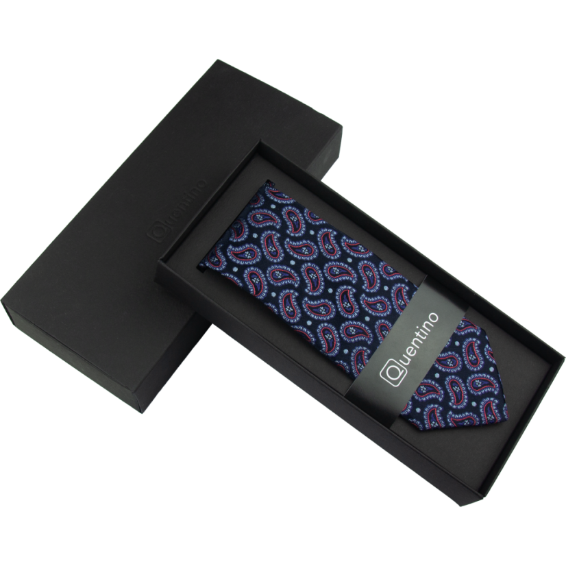 Tmavě modrá pánská hedvábná kravata s paisley vzorem