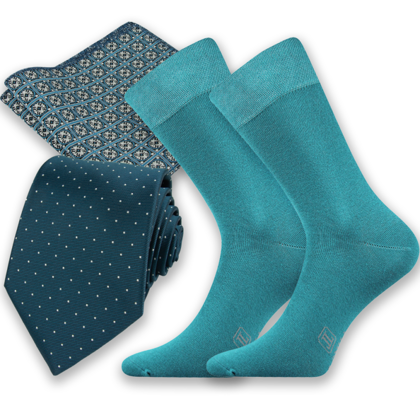 Petrolejový pánský set – kravata, kapesníček a ponožky