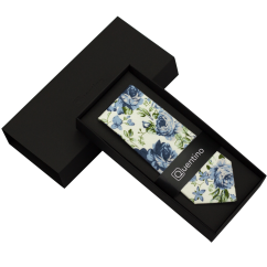 Bílá pánská bavlněná kravata s modrými květy