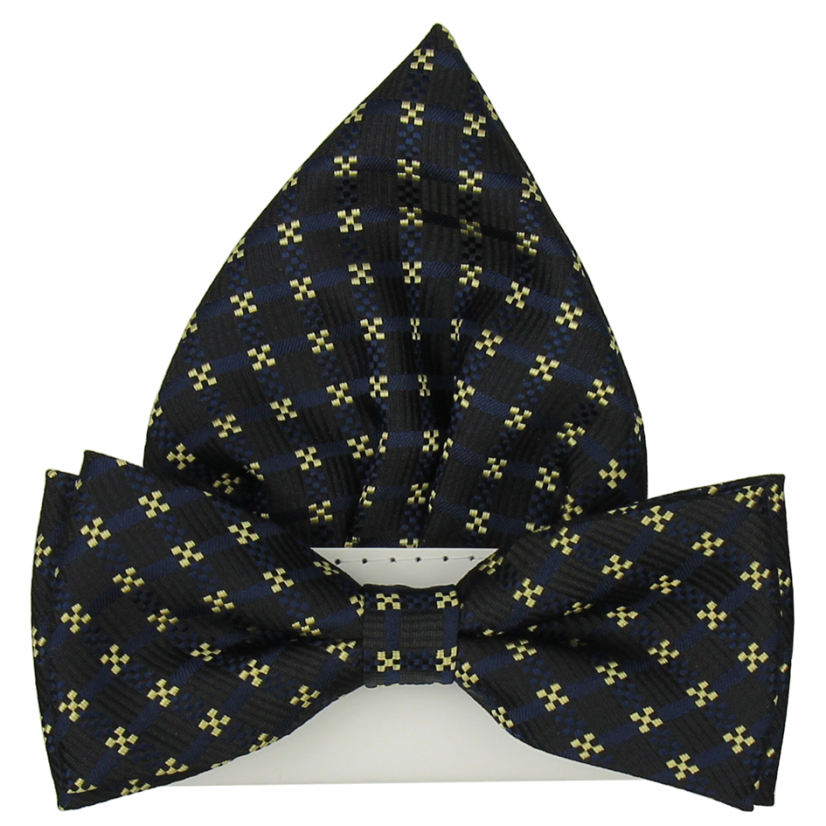 Černý pánský motýlek se vzorem včetně kapesníčku Černý pánský motýlek se vzorem včetně kapesníčku