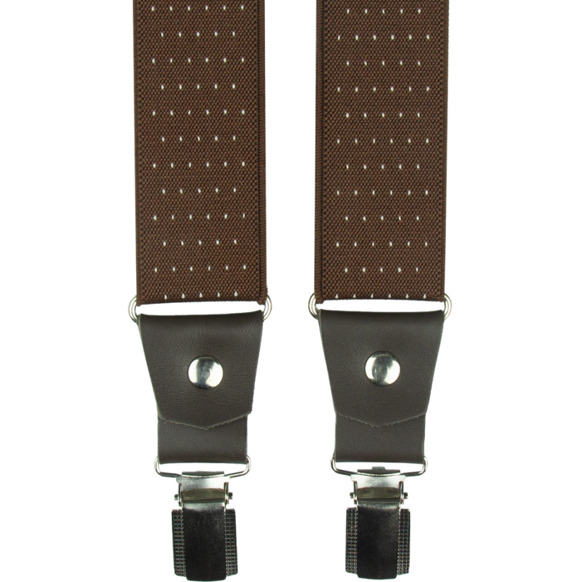 Hnědé pánské široké kšandy s puntíky a pravou tmavě hnědou kůží