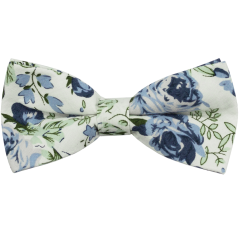 Bílý pánský bavlněný motýlek s modrými květy