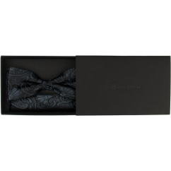 Černý pánský motýlek s tmavě šedým paisley vzorem