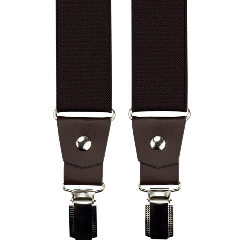 Tmavě hnědé pánské široké kšandy s tmavě hnědou pravou kůží