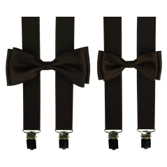 Tmavě hnědý set kšandy s motýlkem pro tátu a syna