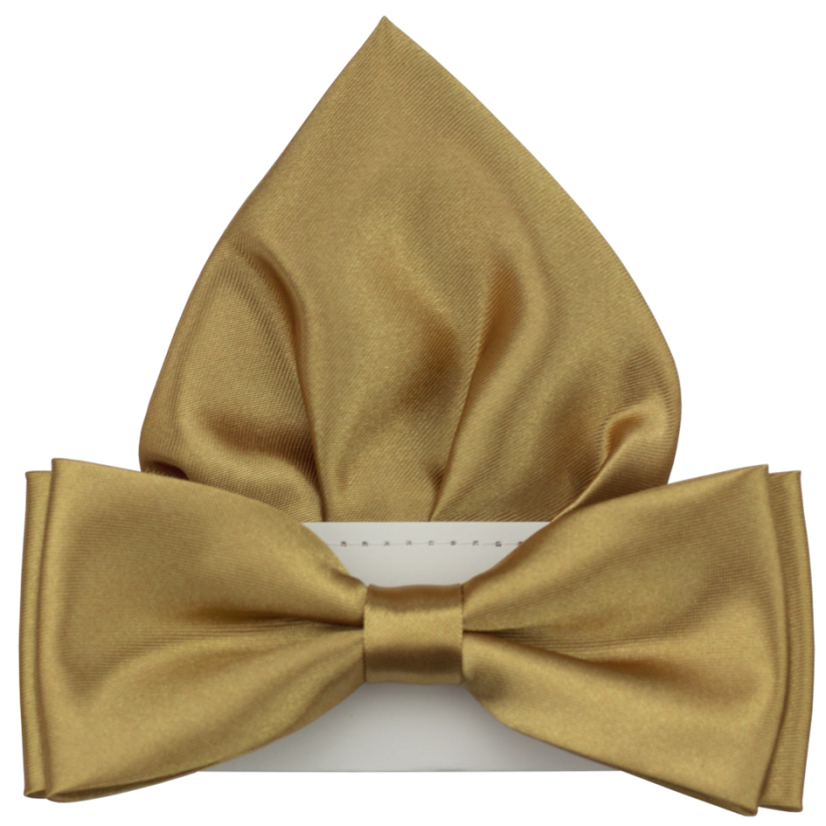 Zlatý pánský motýlek lesklý s kapesníčkem