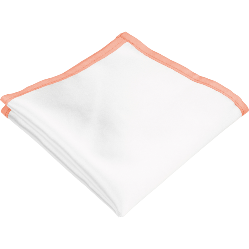 Bílý pánský kapesníček se světle lososovým lemem