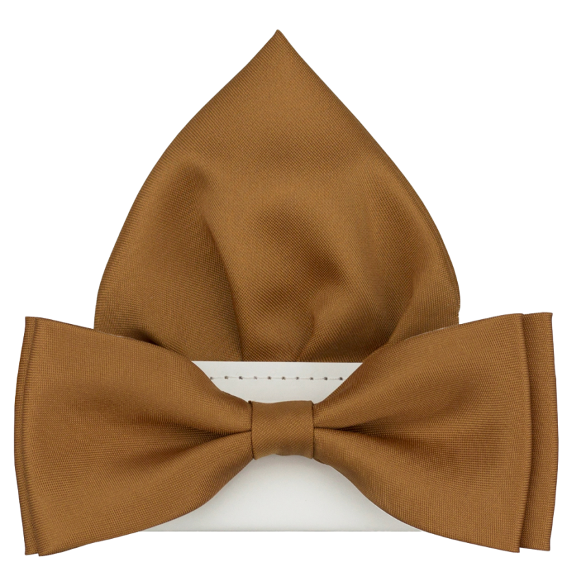 Cinnamon Men's Bow Tie with Pocket Square Set Matte
