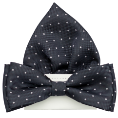 Tmavě šedý pánský motýlek s puntíky včetně kapesníčku