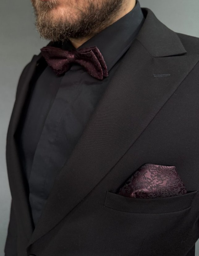 Bordó pánský motýlek s černým vzorem včetně kapesníčku