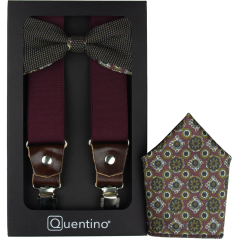 Bordó pánský set s hnědým vzorem – kšandy, motýlek a kapesníček