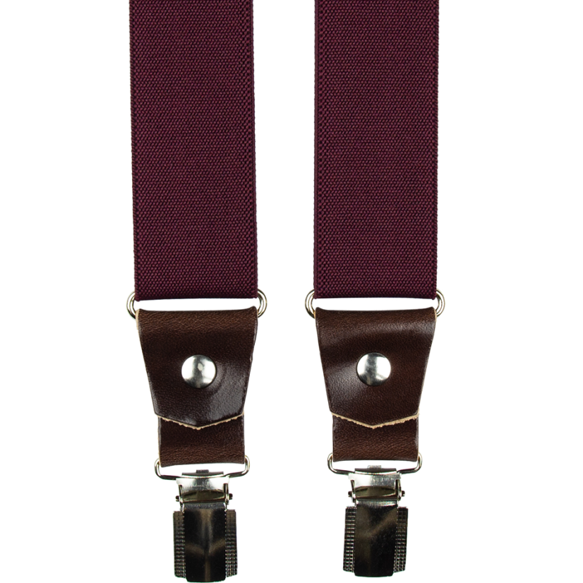 Bordó pánské široké kšandy s hnědou pravou kůží