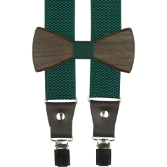 Smaragdově zelené pánské široké kšandy s dřevěným motýlkem