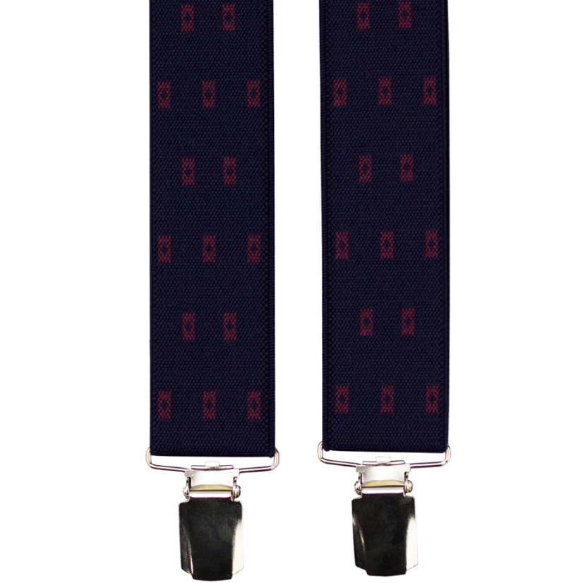 Tmavě modré pánské široké kšandy s obdélníkovým vzorem