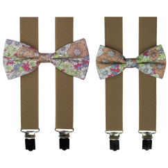 Světle hnědý set s květovaným motýlkem pro tátu a syna