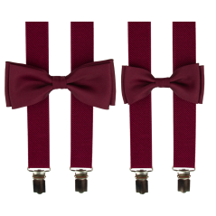 Vínově červený set kšandy s motýlkem pro tátu a syna