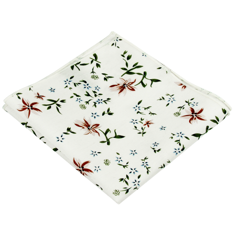 Smetanový pánský kapesníček s modro hnědými květy