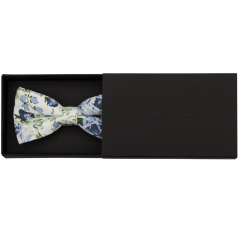 Bílý pánský bavlněný motýlek s modrými květy