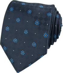 Tmavě modrá pánská kravata s modrým květinovým vzorem