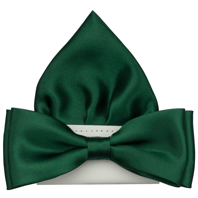 Smaragdově zelený pánský motýlek lesklý s kapesníčkem