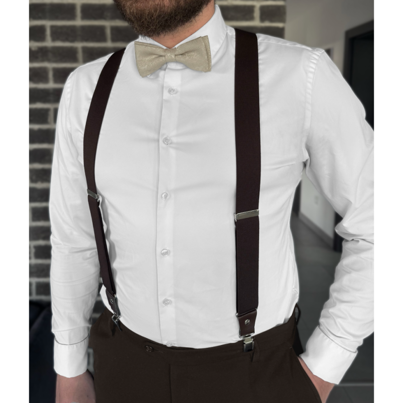 Beige-Brown Men's Set with Striped Tie