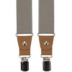 Grey Men's Wide Suspenders with Cognac Genuine Leather