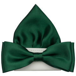 Smaragdově zelený pánský motýlek lesklý s kapesníčkem