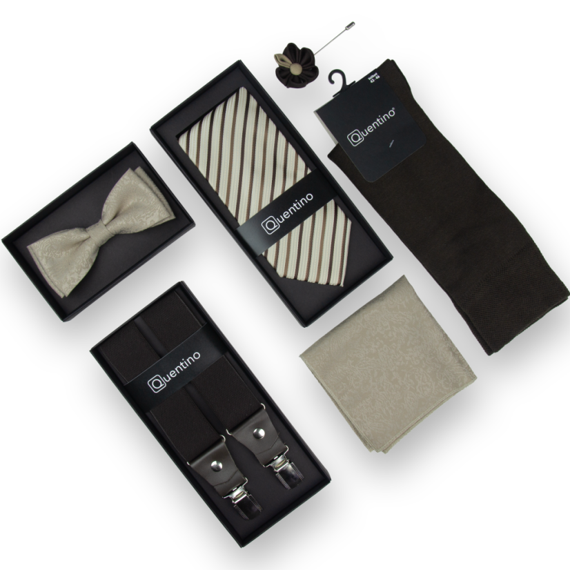 Beige-Brown Men's Set with Striped Tie