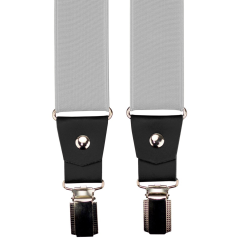 Světle šedé pánské široké kšandy s černou pravou kůží