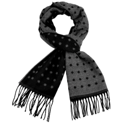 Černo šedá pánská šála s puntíky a třásněmi