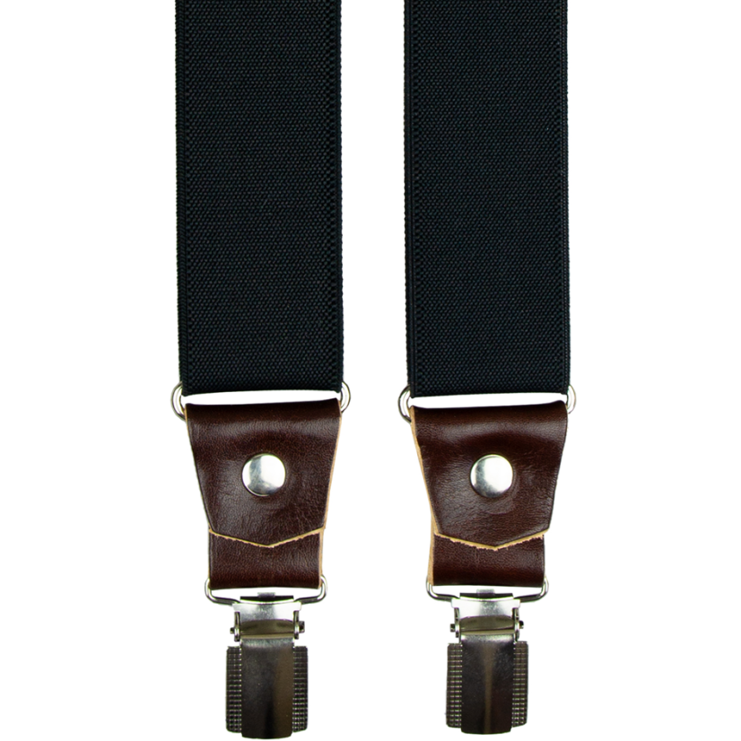 Black Men's Wide Suspenders with Brown Genuine Leather