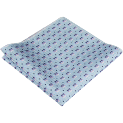 Světle modrý pánský kapesníček s fialovým geometrickým vzorem