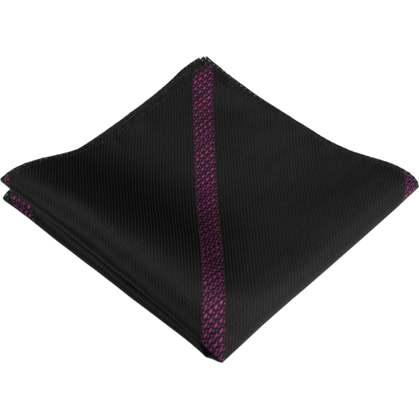 Black Men's Pocket Square with Pink (Magenta) Stripe